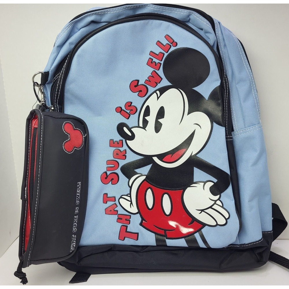NWT Vtg Mickey Mouse Backpack Bookbag Bonus Case Light Blue That Sure is Swell!